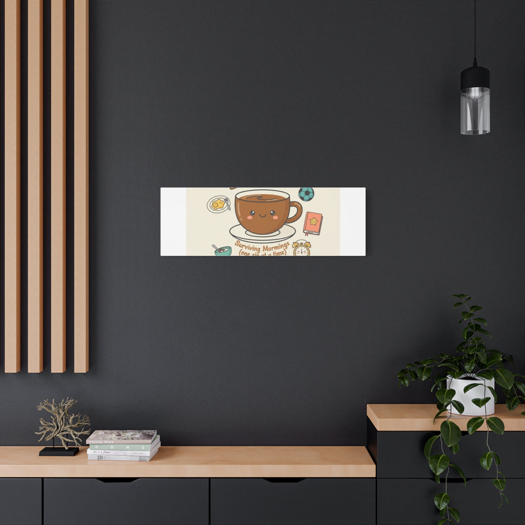Surviving Mornings (One Sip at a Time) Canvas | Parenting Morning Humor, Coffee & Kids