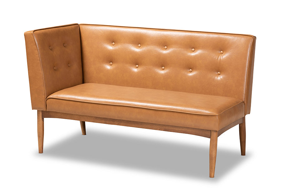 Baxton Studio Arvid Mid-Century Modern Tan Faux Leather Upholstered and Walnut Brown Finished Wood 5-Piece Dining Nook Set