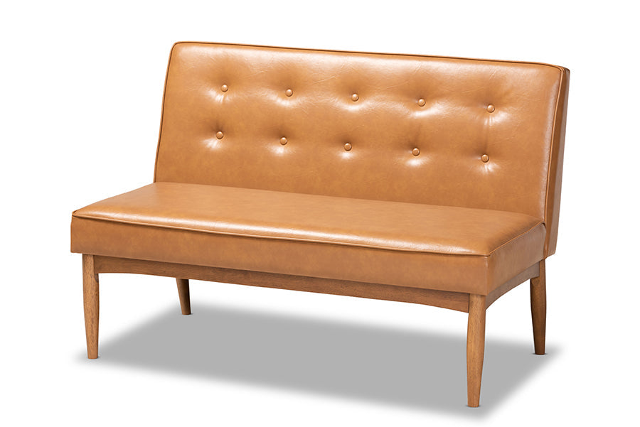 Baxton Studio Arvid Mid-Century Modern Tan Faux Leather Upholstered and Walnut Brown Finished Wood 4-Piece Dining Nook Set