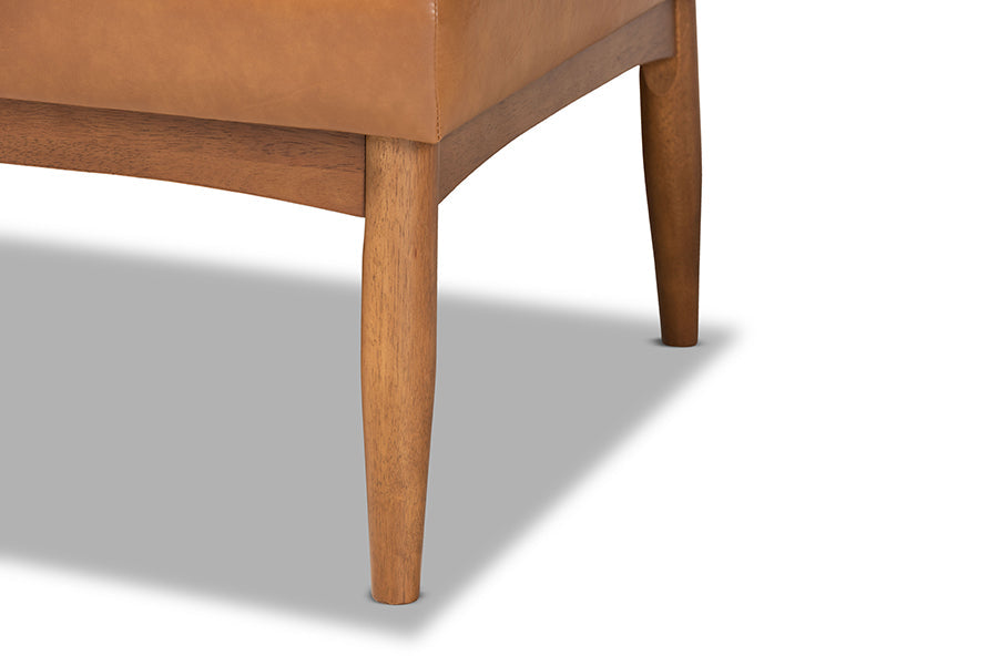 Baxton Studio Arvid Mid-Century Modern Tan Faux Leather Upholstered and Walnut Brown Finished 2-Piece Wood Dining Nook Banquette Set