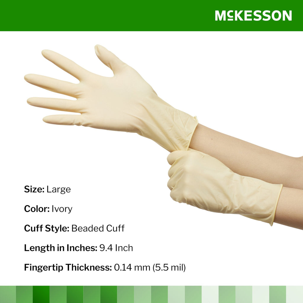 McKesson Confiderm® Latex Exam Glove, Large, Ivory 14-318