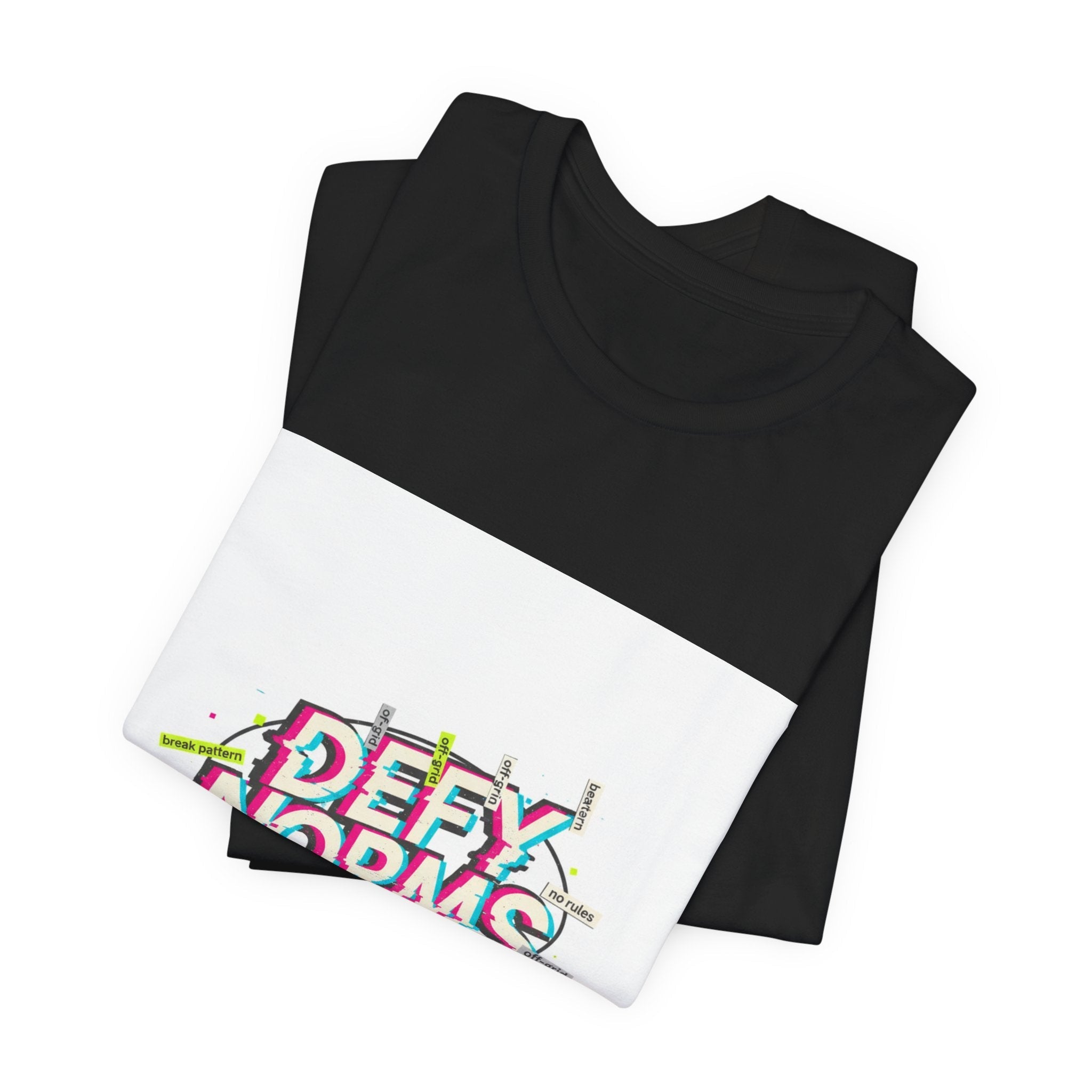 Defy Norms glitch font tee | anti-aesthetic, chaotic design shirt