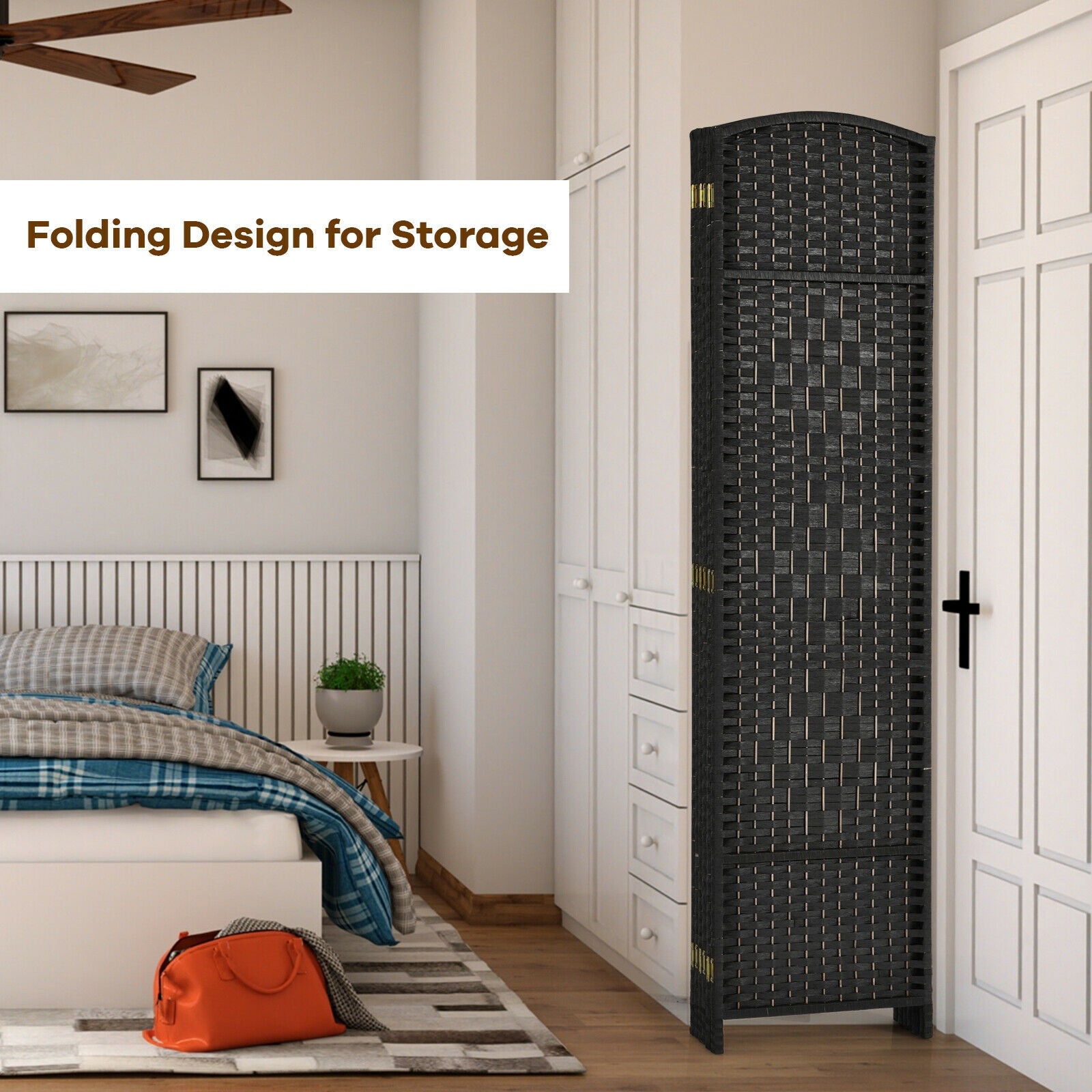 6.5Ft 6-Panel Weave Folding Fiber Room Divider Screen