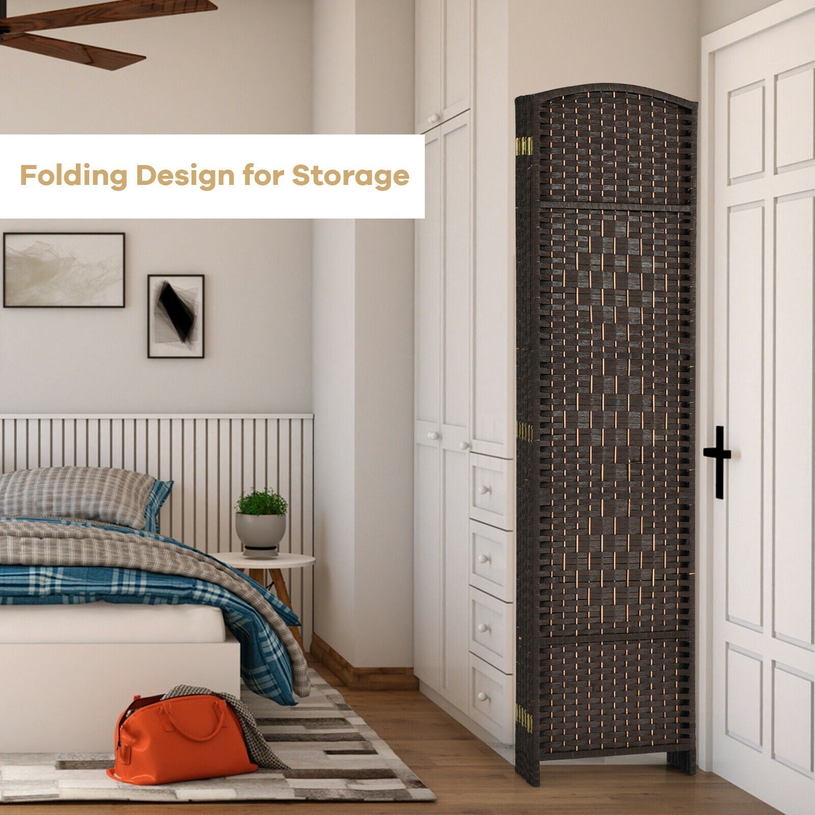 6.5Ft 6-Panel Weave Folding Fiber Room Divider Screen