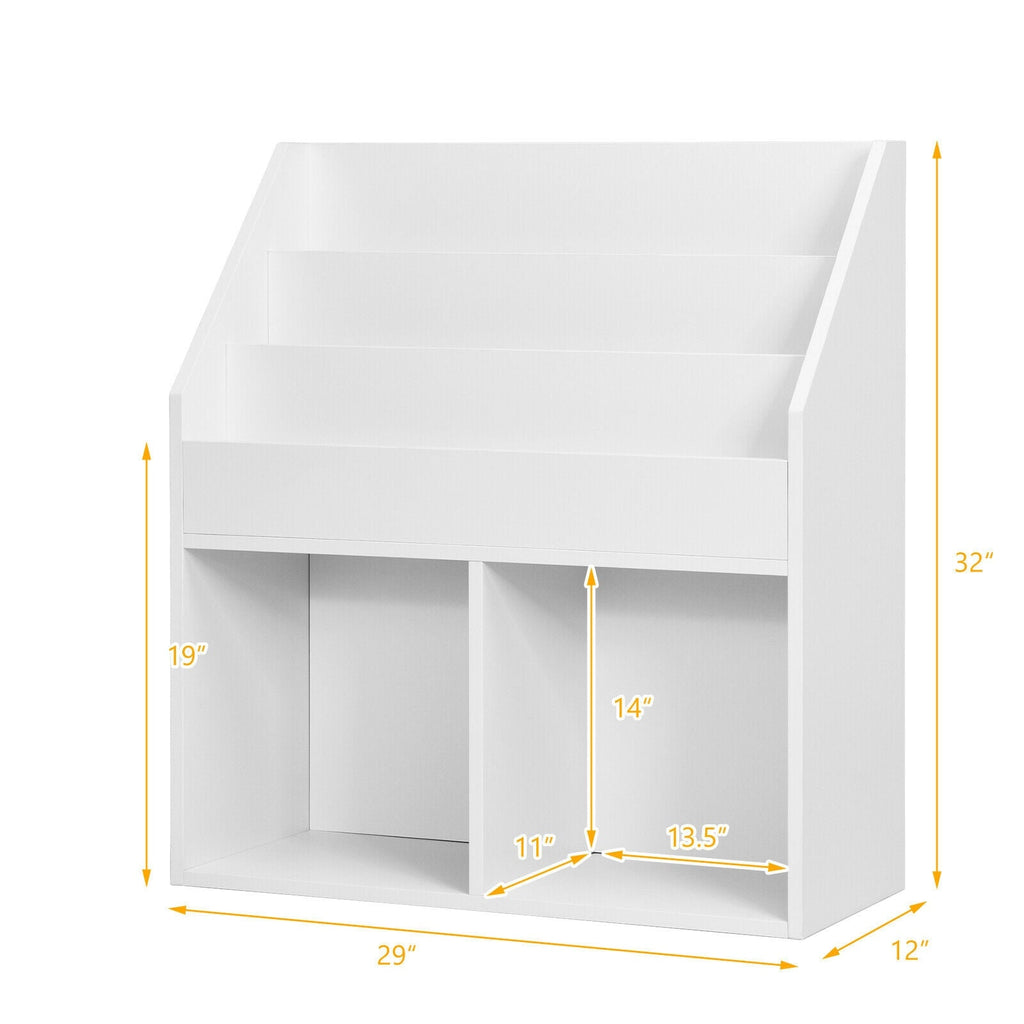 Kids Wooden Bookshelf Bookcase Children Toy Storage Cabinet Organizer-White