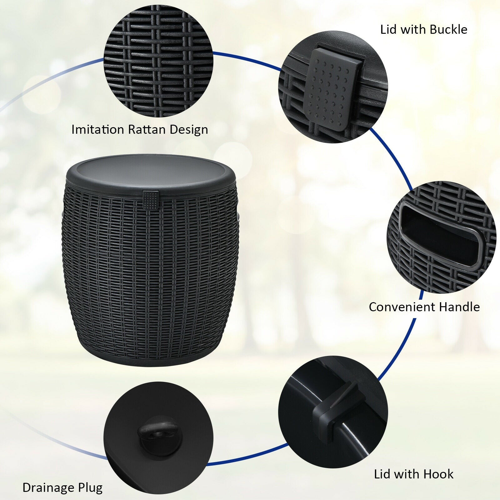 9.5 Gallon 4-in-1 Patio Rattan Cool Bar Cocktail Table Side Table