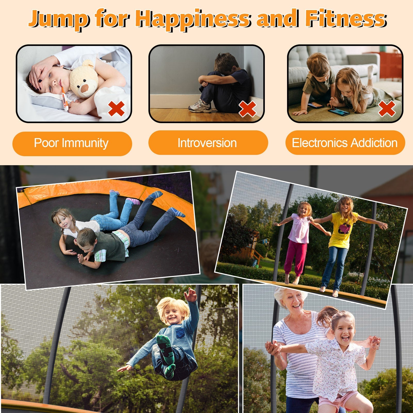 10 Feet ASTM Approved Recreational Trampoline with Ladder-Orange