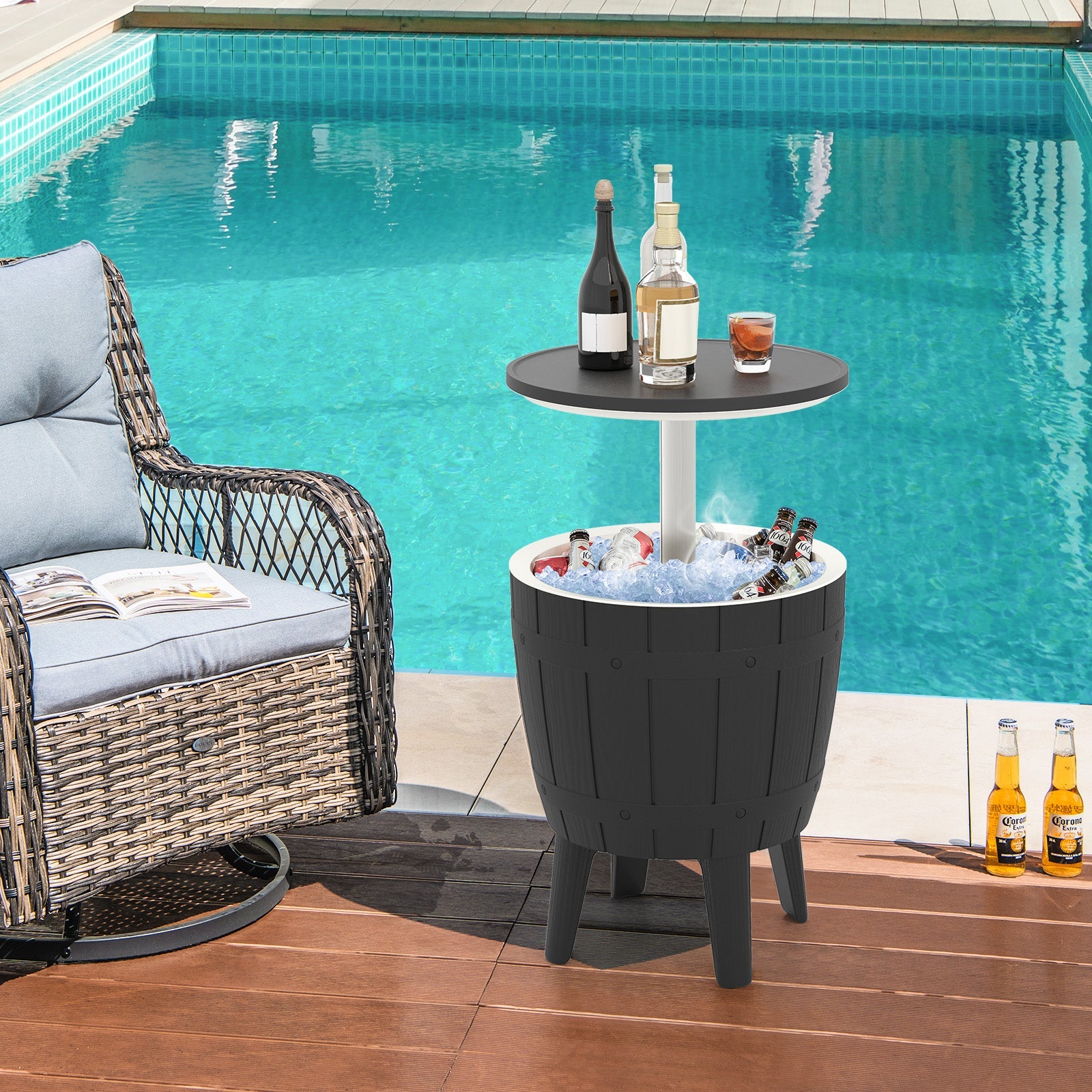 10 Gallon Cooler Bar Table Outdoor Coffee Table Ice Bucket with Telescopic Tabletop for Beer and Wine