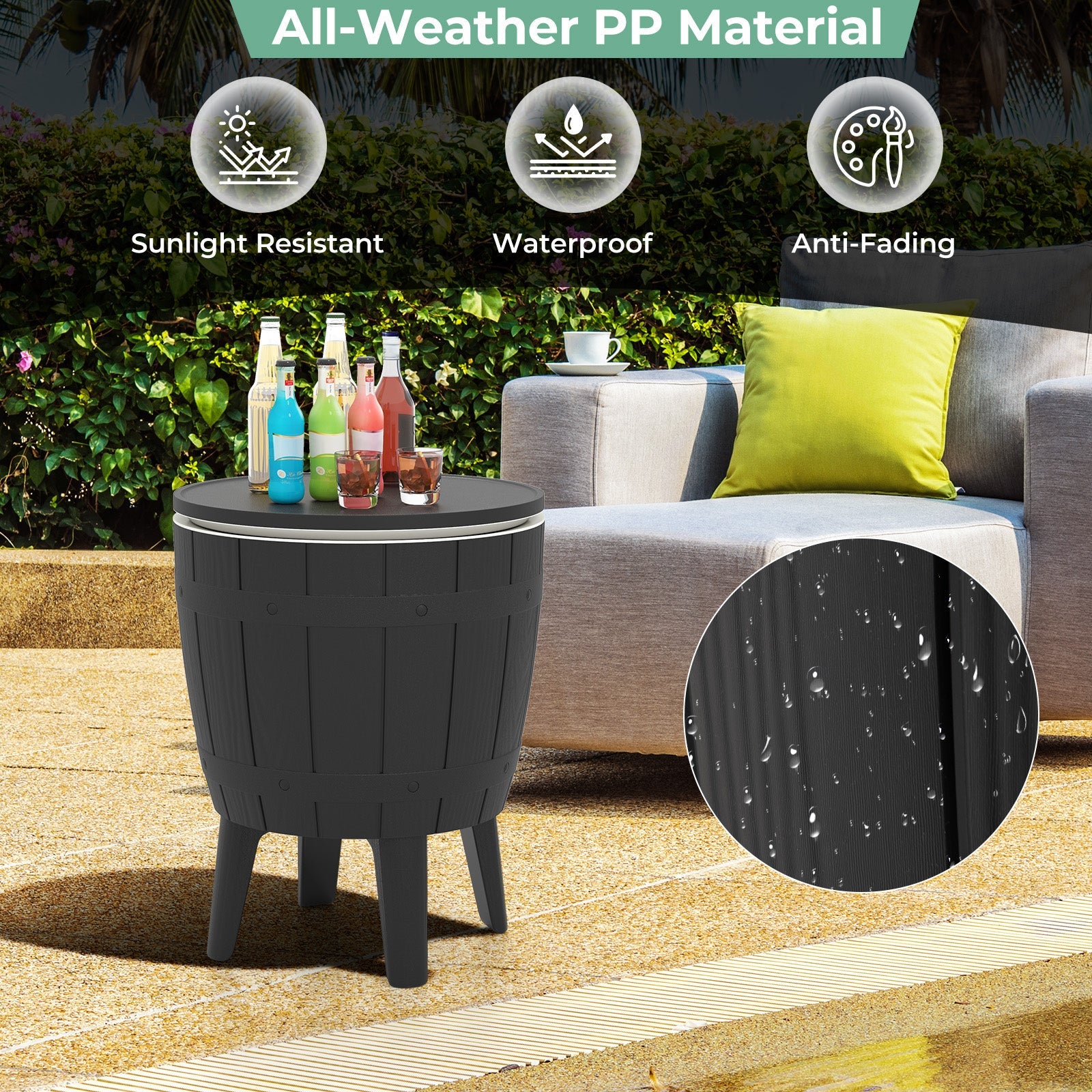 10 Gallon Cooler Bar Table Outdoor Coffee Table Ice Bucket with Telescopic Tabletop for Beer and Wine