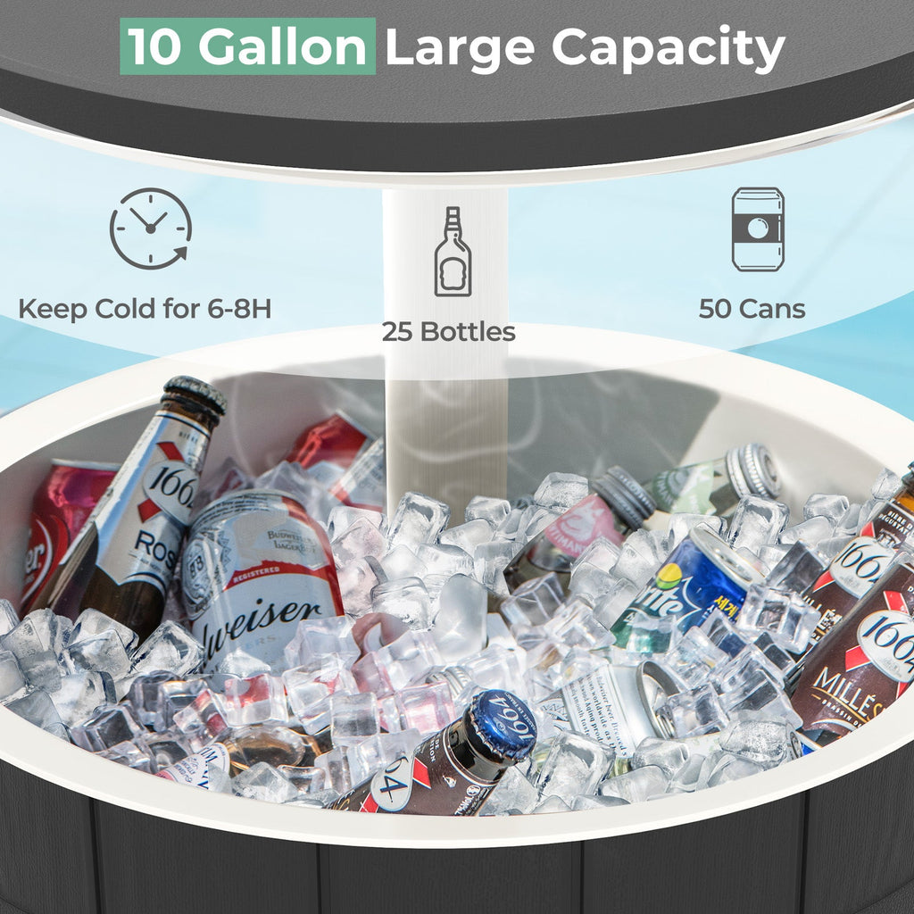 10 Gallon Cooler Bar Table Outdoor Coffee Table Ice Bucket with Telescopic Tabletop for Beer and Wine