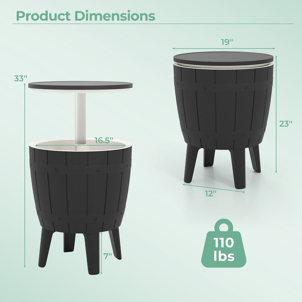 10 Gallon Cooler Bar Table Outdoor Coffee Table Ice Bucket with Telescopic Tabletop for Beer and Wine