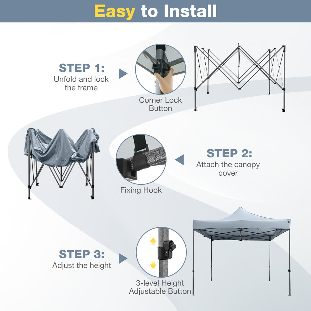 10 x 10 FT Outdoor Pop up Canopy Tent Easy Setup Gazebo Shelter with Wheeled Bag