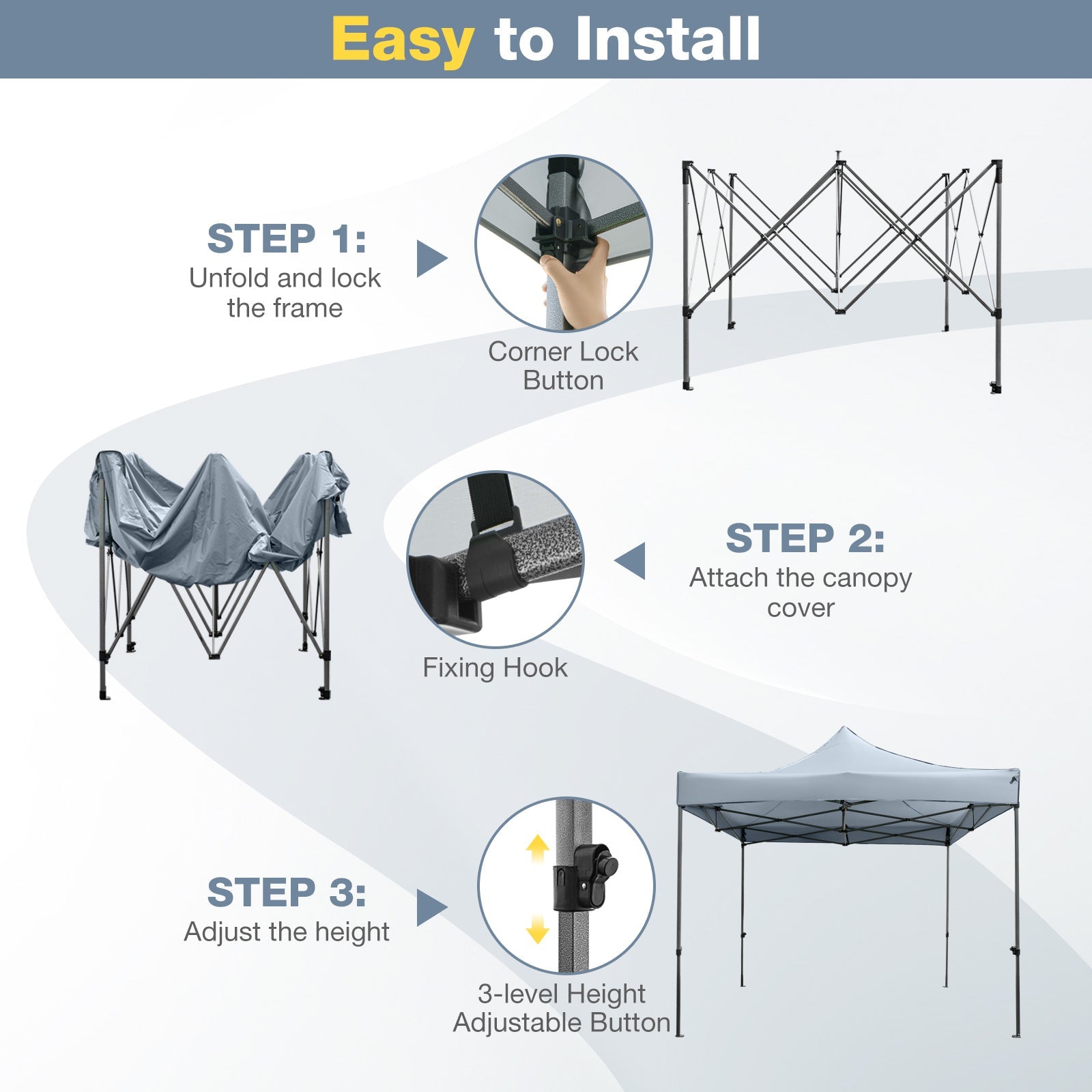 10 x 10 FT Outdoor Pop up Canopy Tent Easy Setup Gazebo Shelter with Wheeled Bag