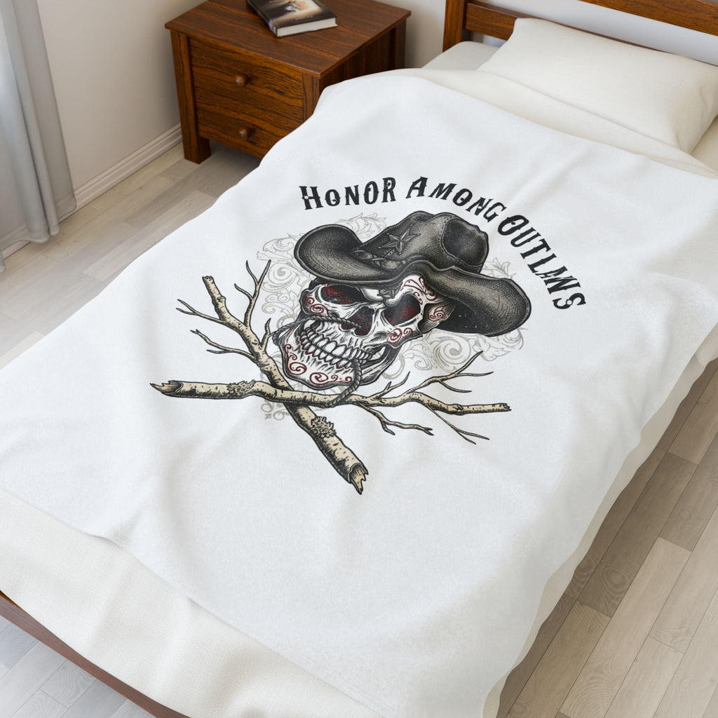 Western Skull Illustration Velveteen Plush Blanket | Western-Gothic, gothic Americana