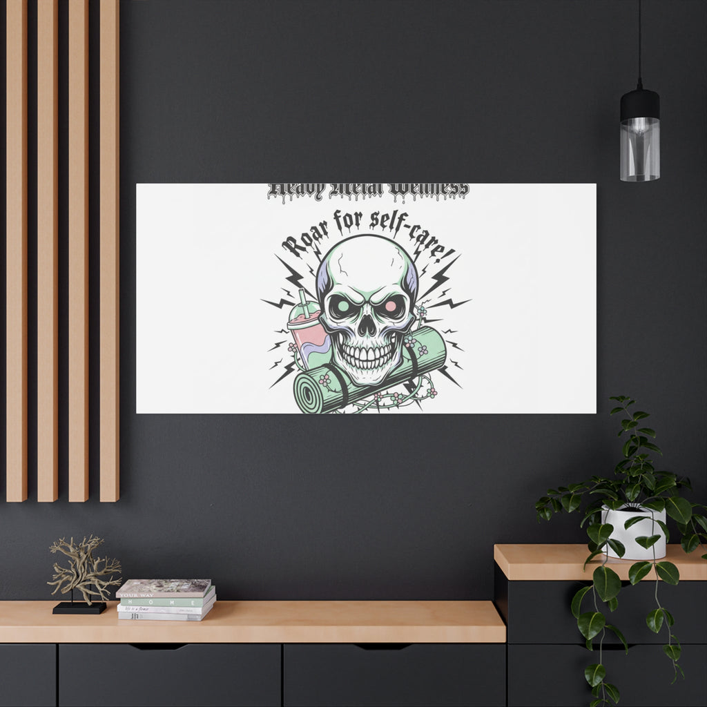 Roar for Self-Care Skull Canvas | heavy metal wellness, gothic wellness quote