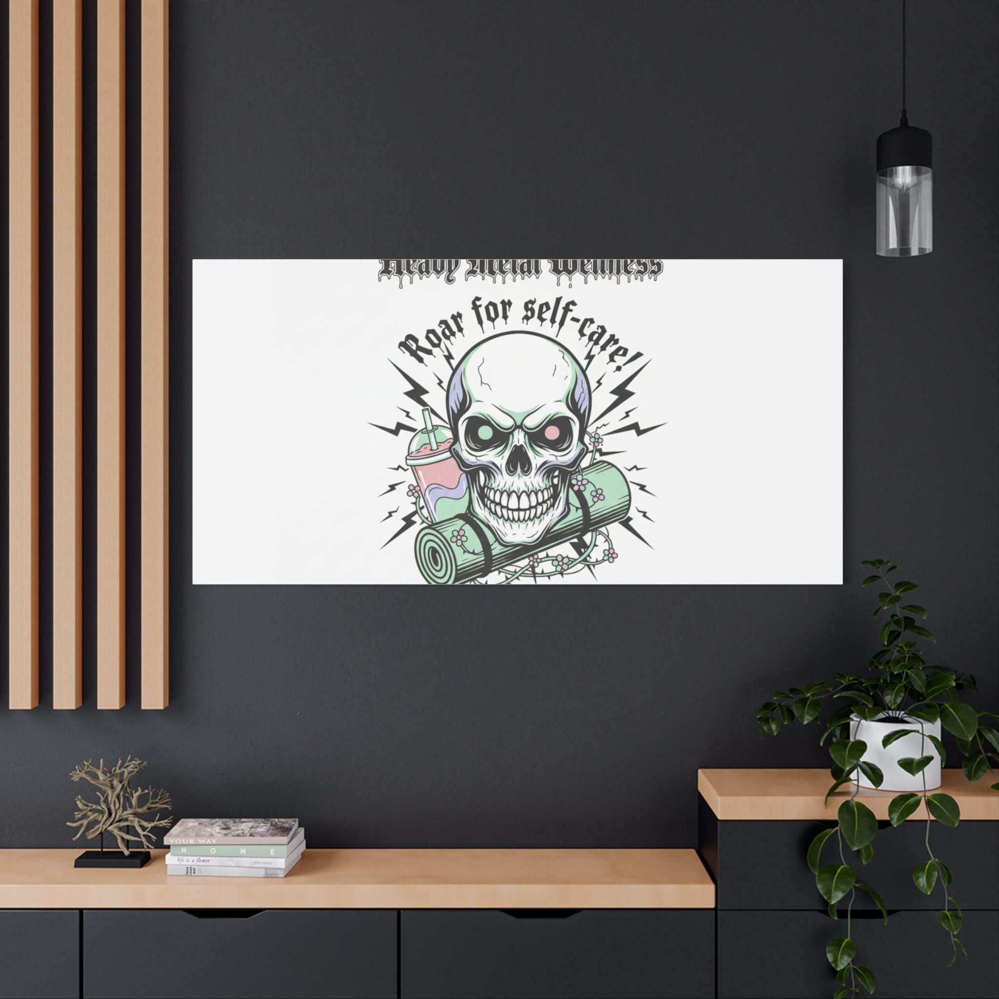 Roar for Self-Care Skull Canvas | heavy metal wellness, gothic wellness quote