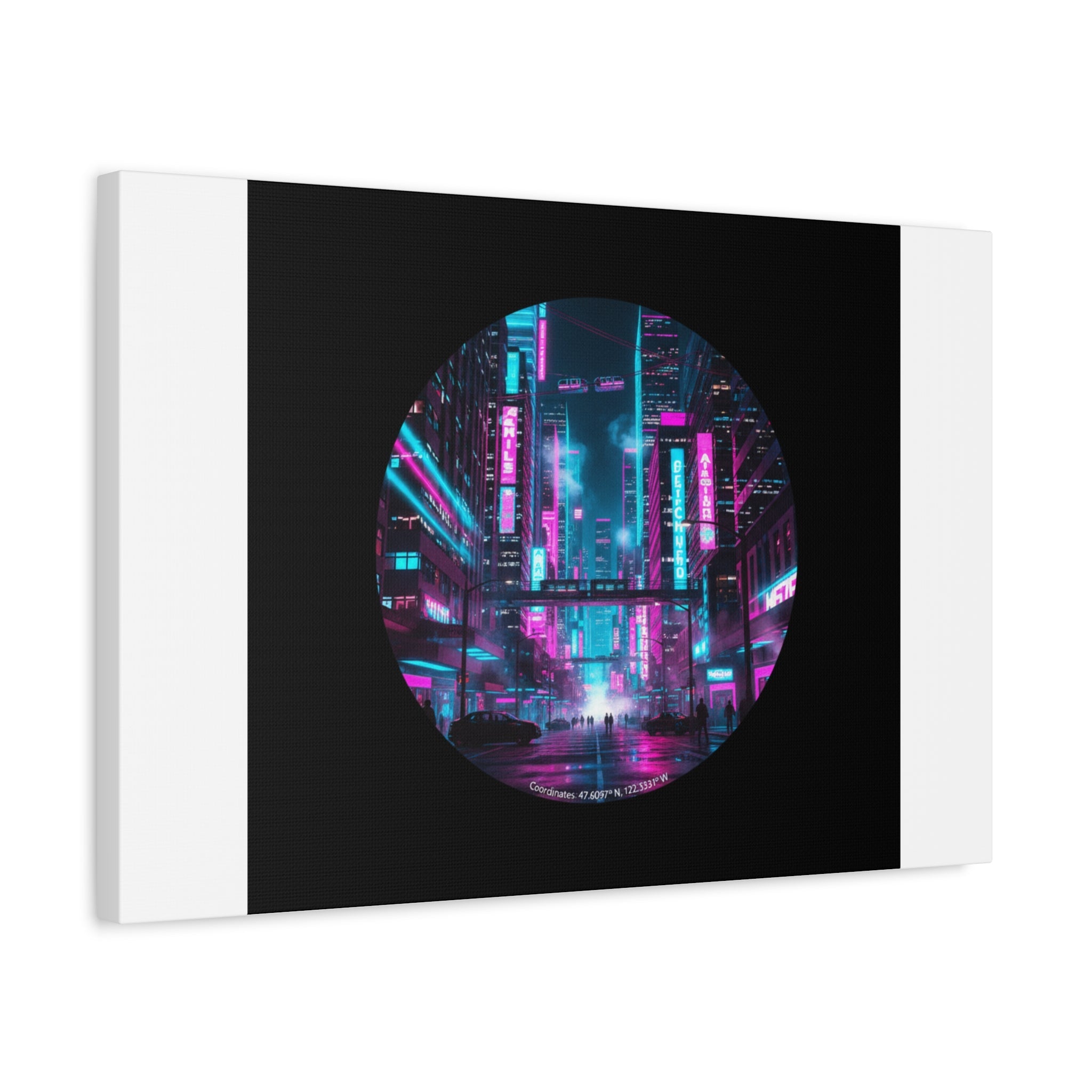Neon Cyberpunk Cityscape Canvas | synthwave skyline, future city art