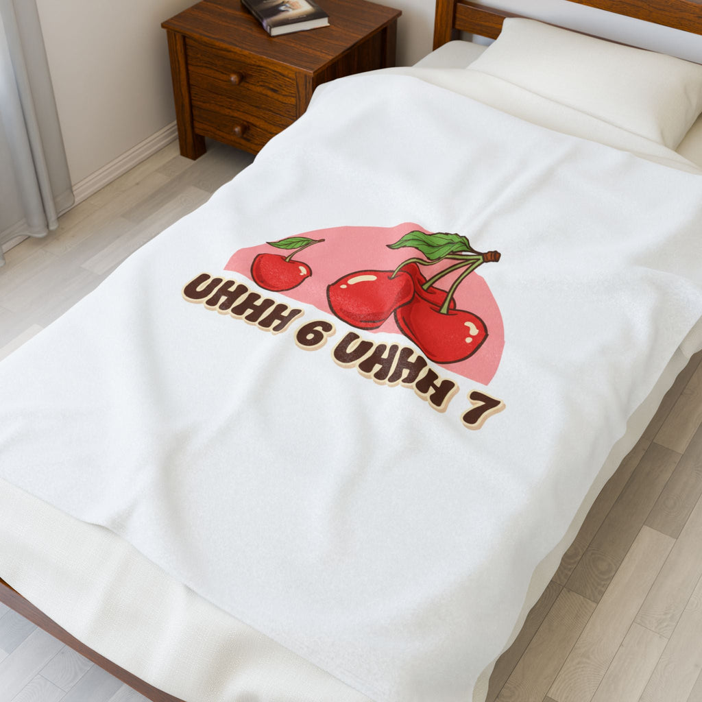 6 7 Cherry Retro Graphic Blanket | Kawaii Fruit Print