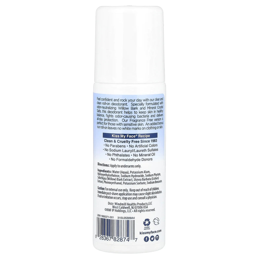Kiss My Face Rock Roll-on Deodorant, Fragrance-Free, 3 Fl Oz
