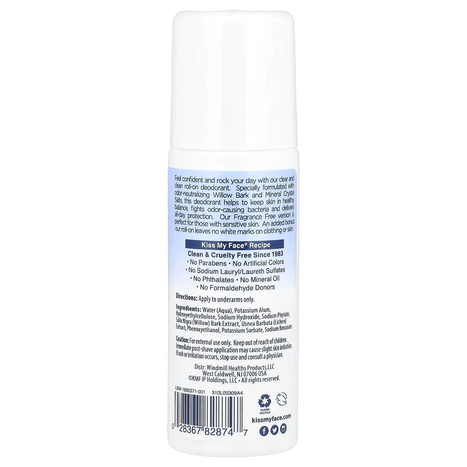 Kiss My Face Rock Roll-on Deodorant, Fragrance-Free, 3 Fl Oz