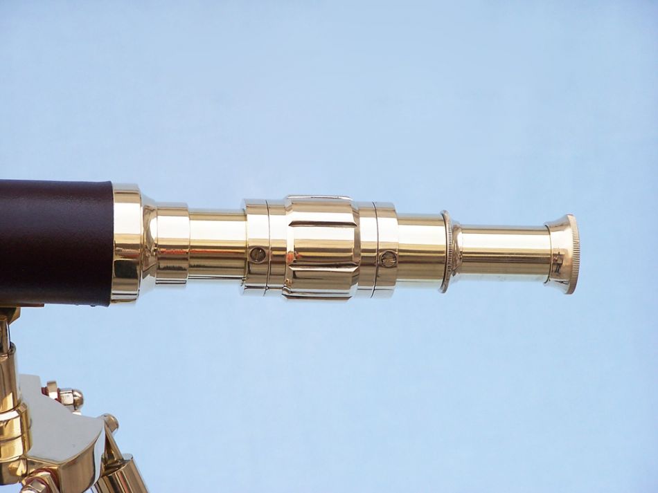 Floor Standing Brass/Leather Harbor Master Telescope 30"" - Leather