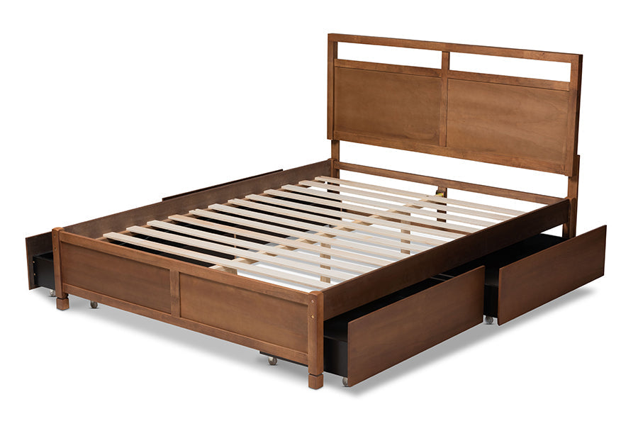 Baxton Studio Saffron Modern and Contemporary Walnut Brown Finished Wood King Size 4-Drawer Platform Storage Bed