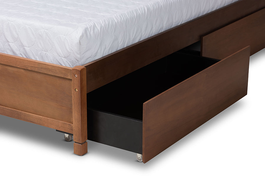 Baxton Studio Yara Modern and Contemporary Walnut Brown Finished Wood King Size 4-Drawer Platform Storage Bed Frame