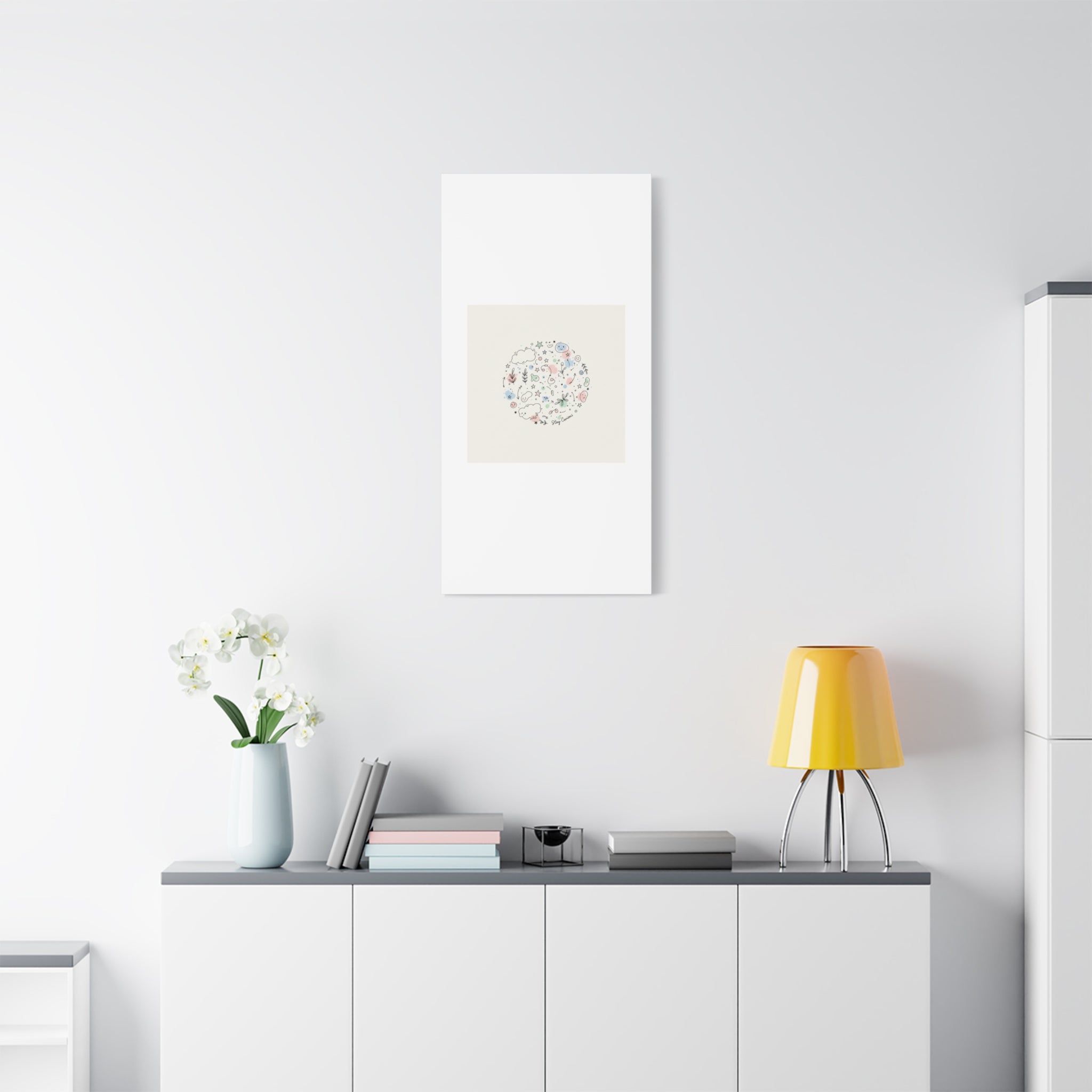 Doodle Circle Line Drawing Matte Canvas, Hand-Drawn Sketch Art