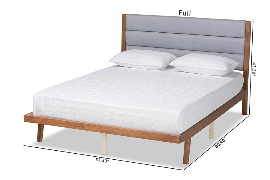 Baxton Studio Jarlan Modern and Contemporary Transitional Grey Fabric Upholstered and Walnut Brown Finished Wood Queen Size Platform Bed
