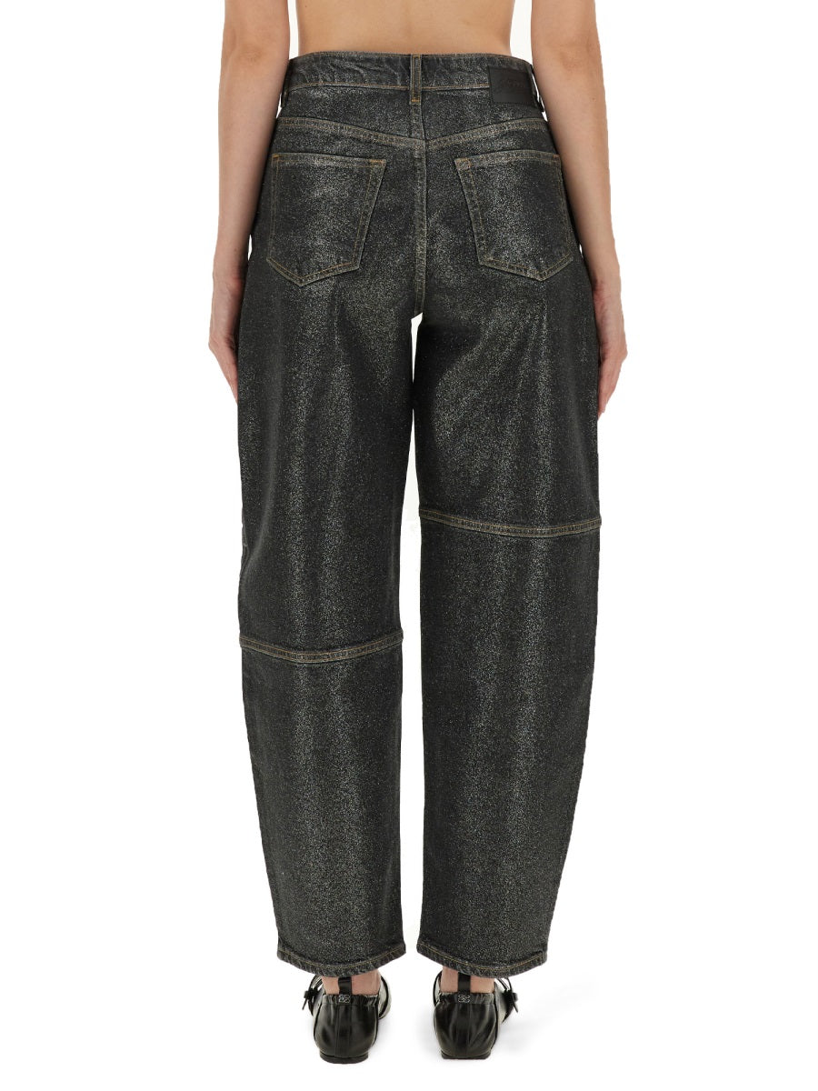 Ganni Women "Stary" Jeans In Sparkling Foil