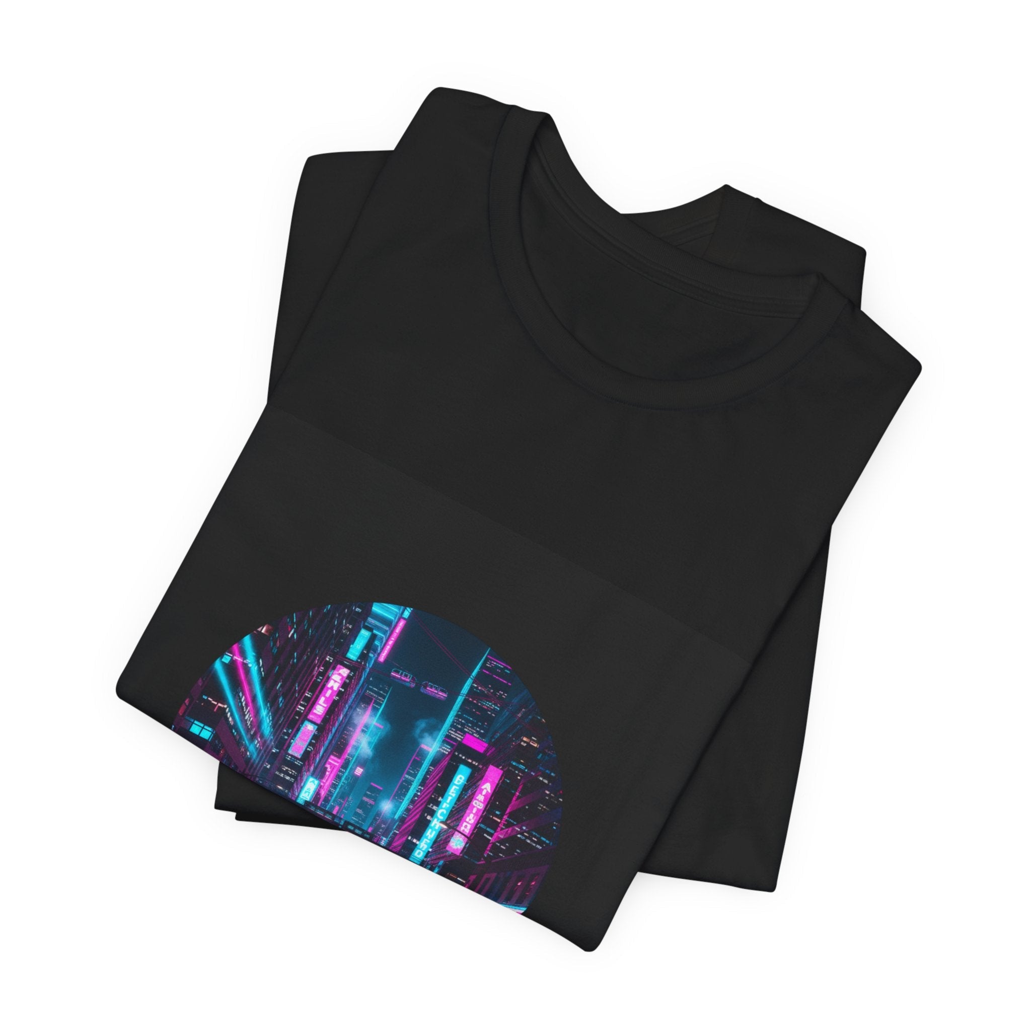 Neon Cyberpunk Skyline Tee | synthwave skyline, future city art