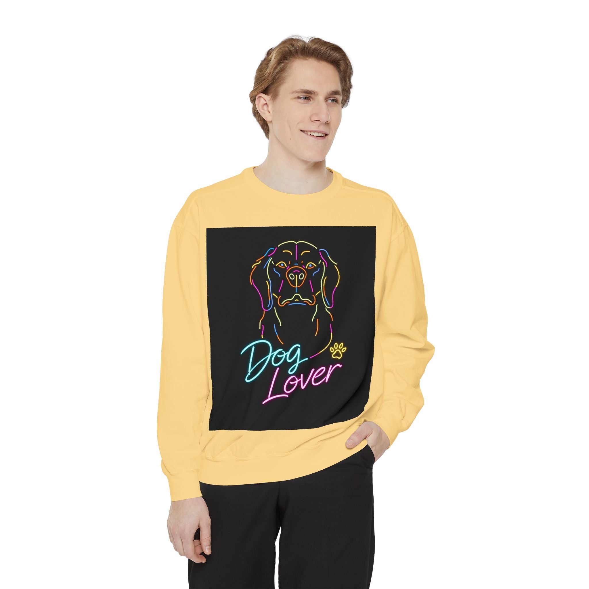 Dog Lover Sweatshirt — Neon Puppy Graphic Crewneck