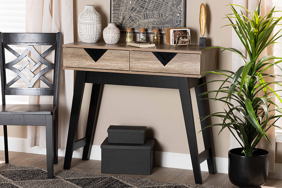 Baxton Studio Wales Modern and Contemporary Light Brown Finished Wood 2-Drawer Console Table