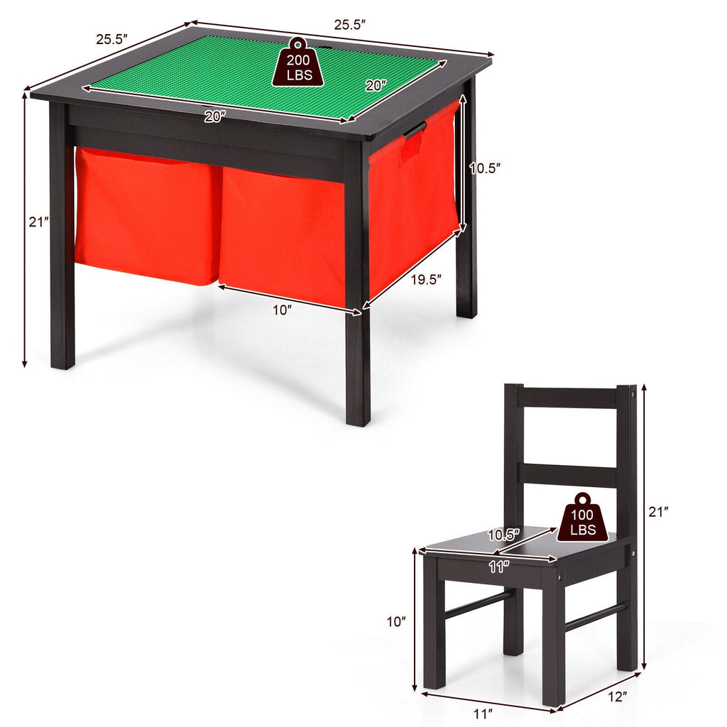 2-in-1 Kids Activity Table and 2 Chairs Set with Storage Building Block Table