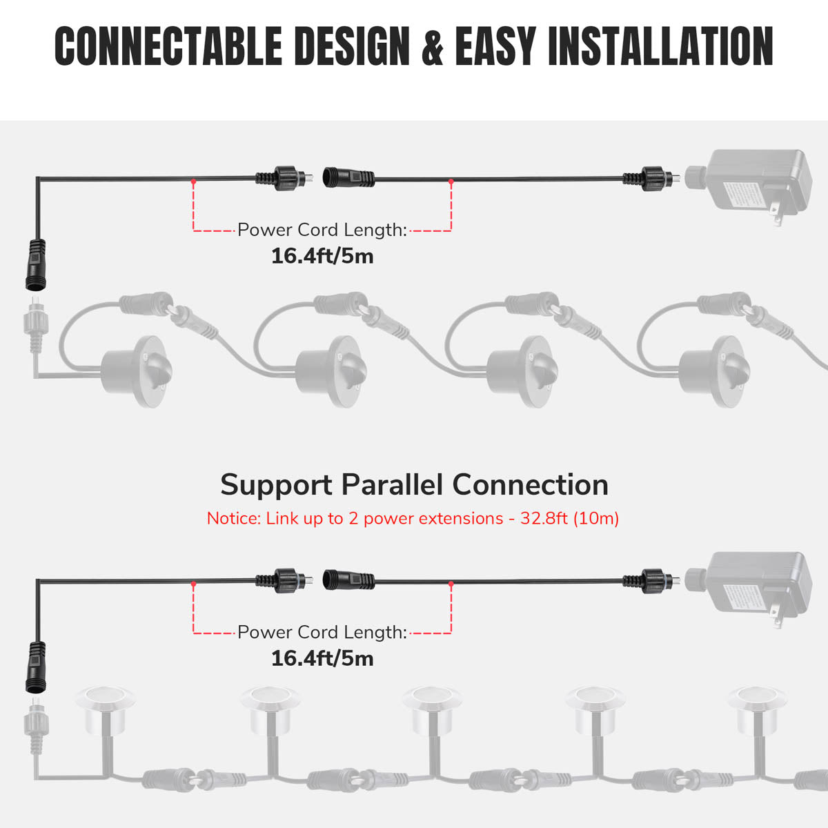 Yescom 12V Adapter Connector Cable for LED Deck Light