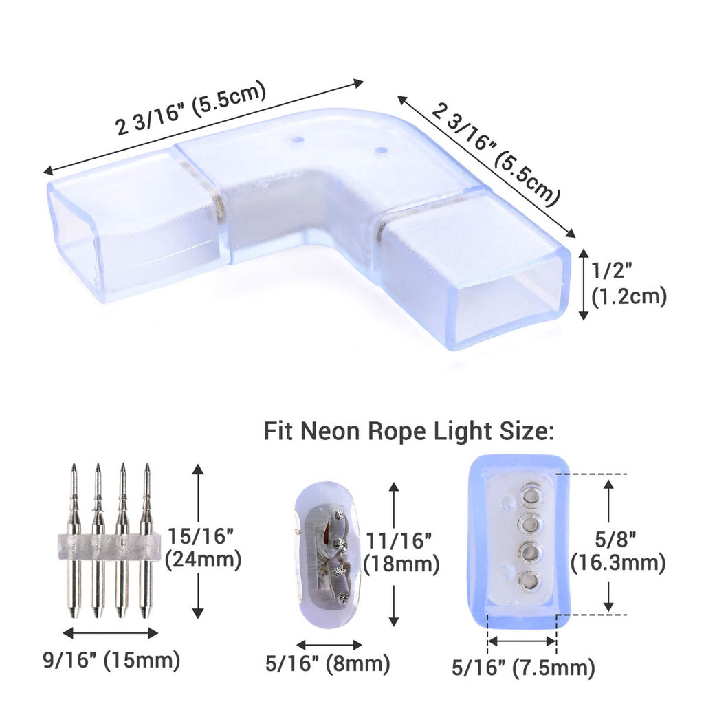 Yescom LED Neon Splice Kit 4-Wire Connectors & Pins 10-Set 18x8mm
