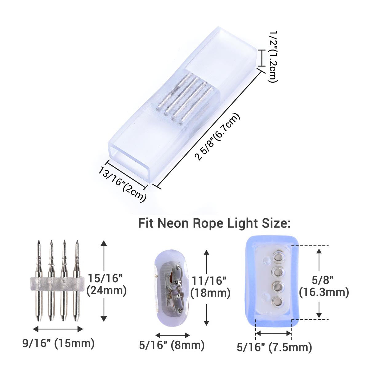 Yescom LED Neon Splice Kit 4-Wire Connectors & Pins 10-Set 18x8mm