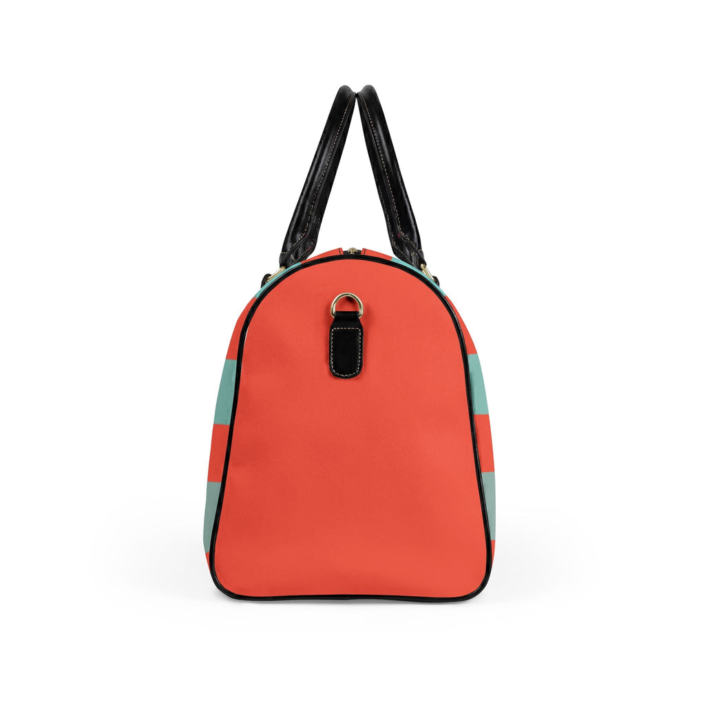 California Love Leather Travel Bag — CORAL/AQUA Striped Weekender Duffle
