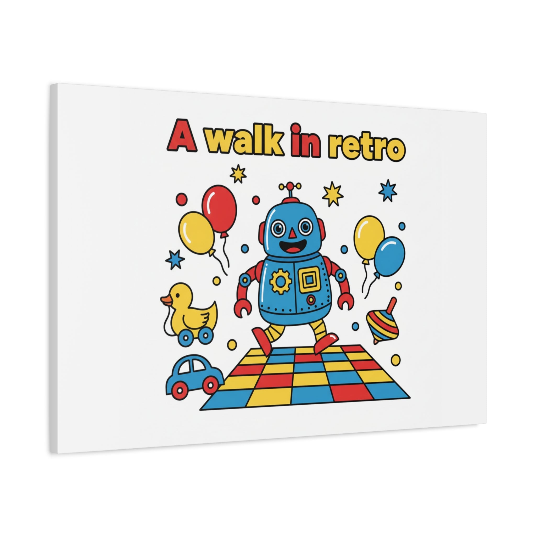 Retro Toy Robot Canvas | Throwback Kid, Primary Color Nostalgia
