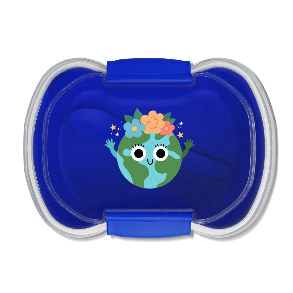 Earth Love Bento Box — Cute Two-Tier Kids Lunchbox with Floral Globe Design