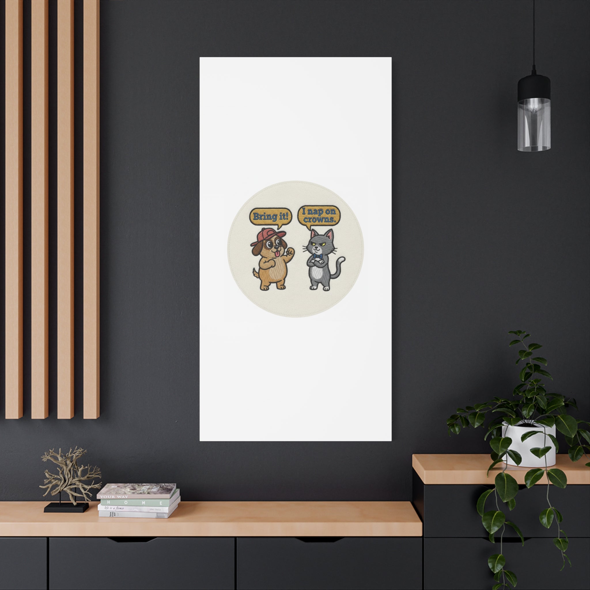 Funny Cat vs Dog Canvas | Pet Rivalry Wall Art