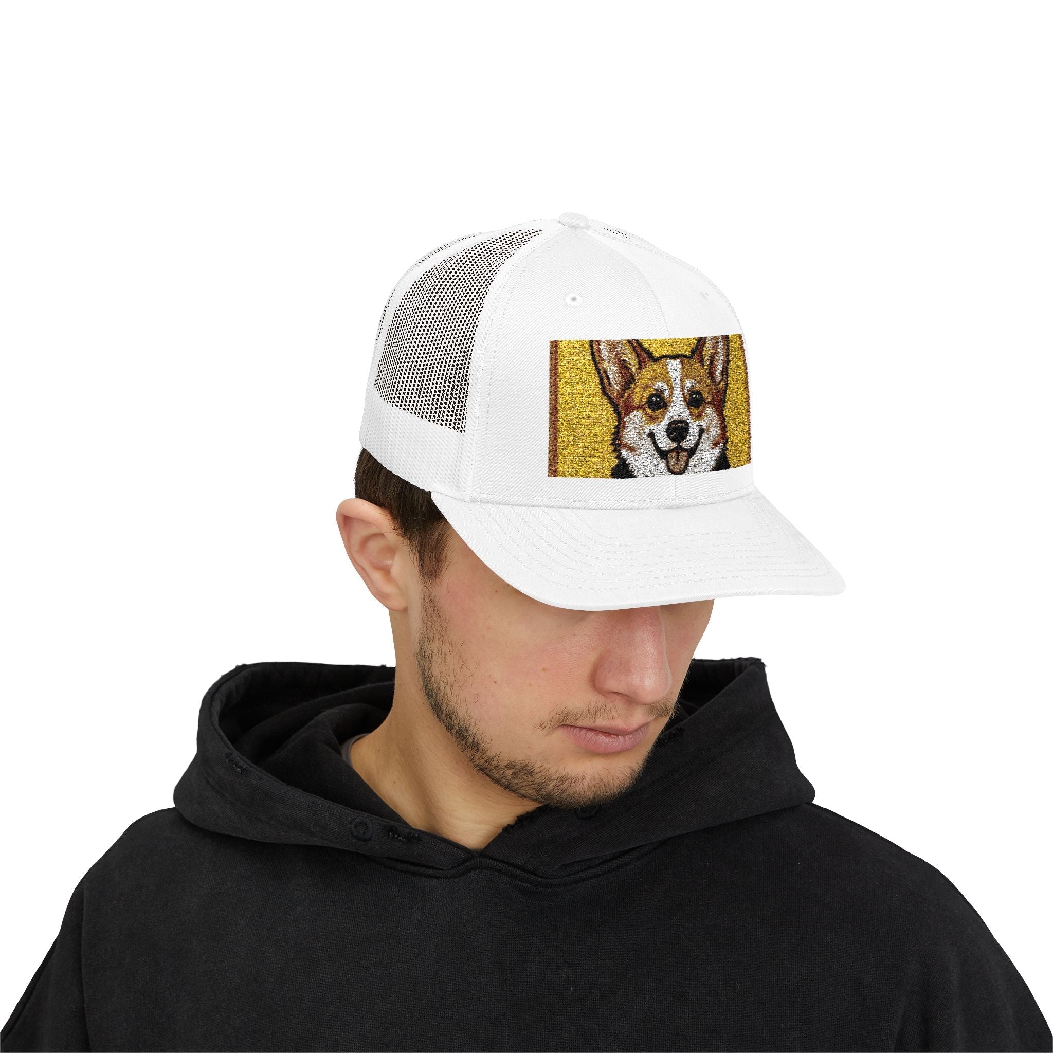 Happy Corgi Snapback Trucker Cap — "Happy Corgi Dog Happy Life"
