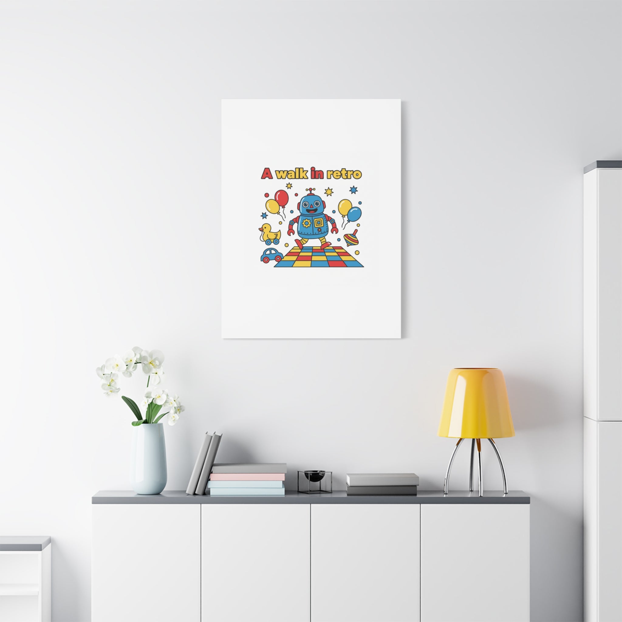 Retro Toy Robot Canvas | Throwback Kid, Primary Color Nostalgia