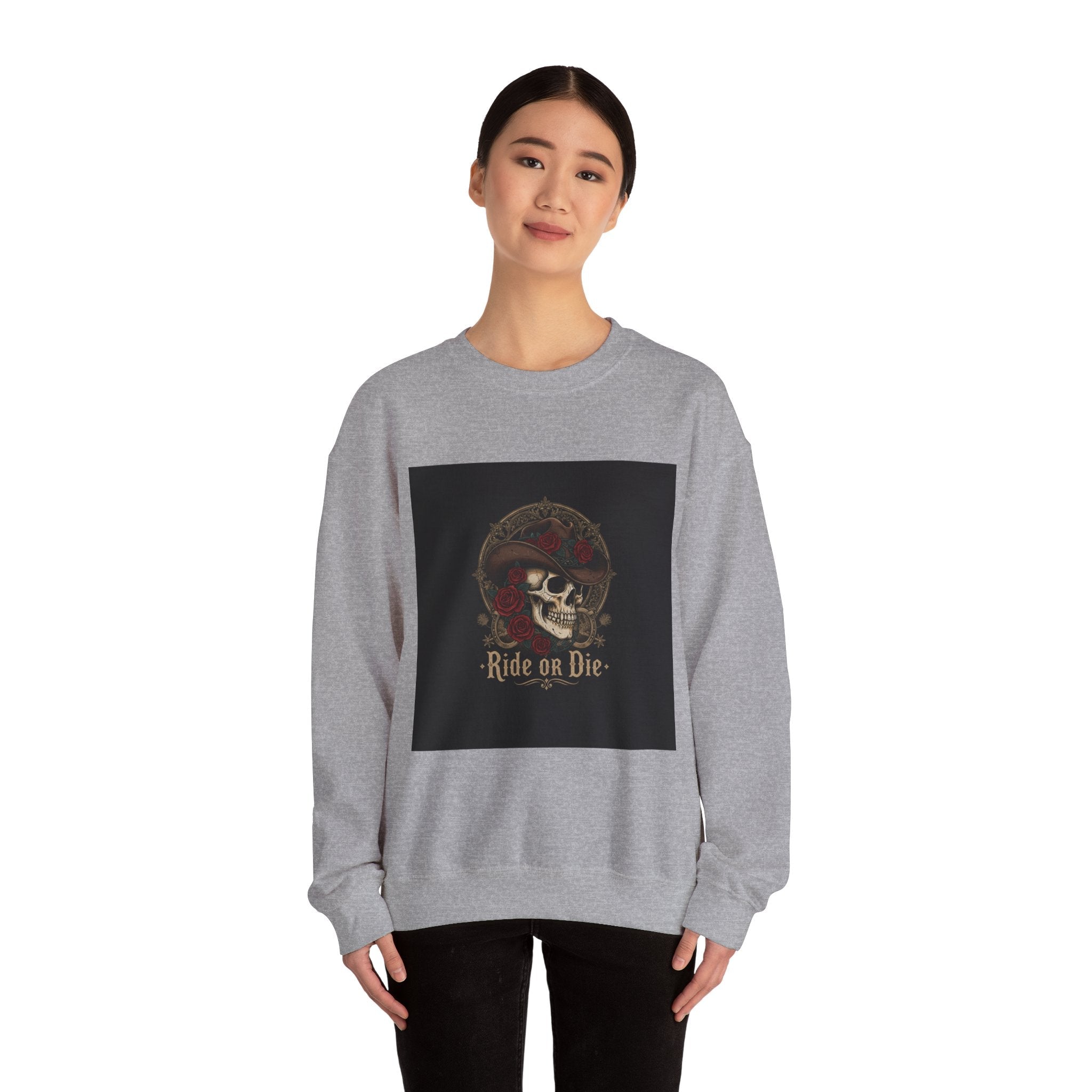 Ride or Die Skull Crewneck Sweatshirt | western skull art, gothic Americana