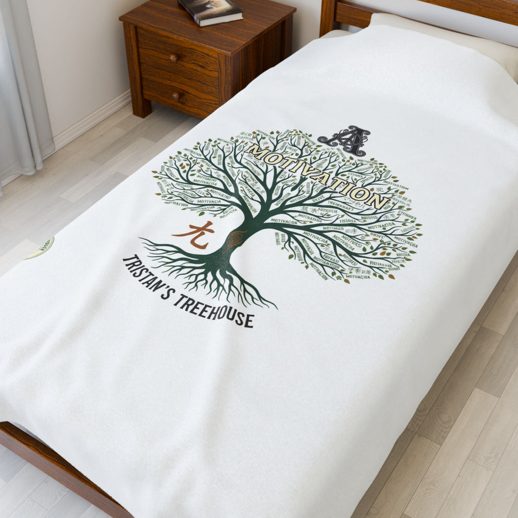 Handwritten Tree Doodle Velveteen Plush Blanket | sketch aesthetic, cozy handwritten message