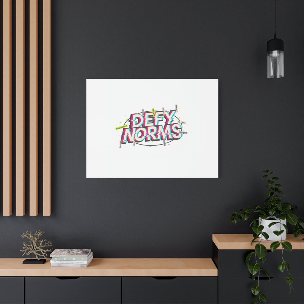 Defy Norms Canvas, Anti-Aesthetic Glitch Typography, Brutalist Poster Style