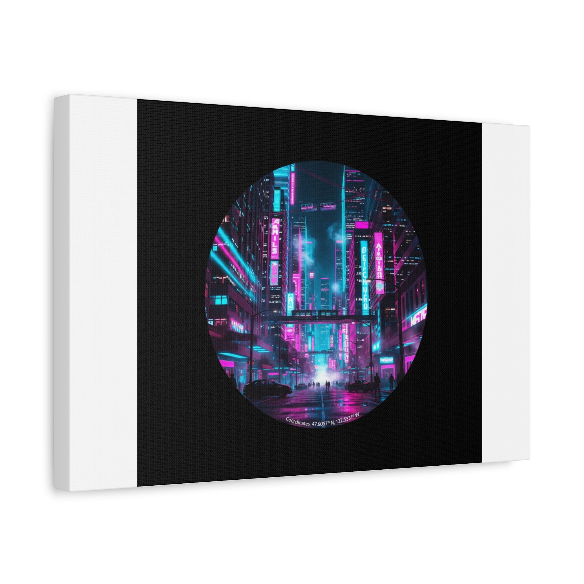 Neon Cyberpunk Cityscape Canvas | synthwave skyline, future city art