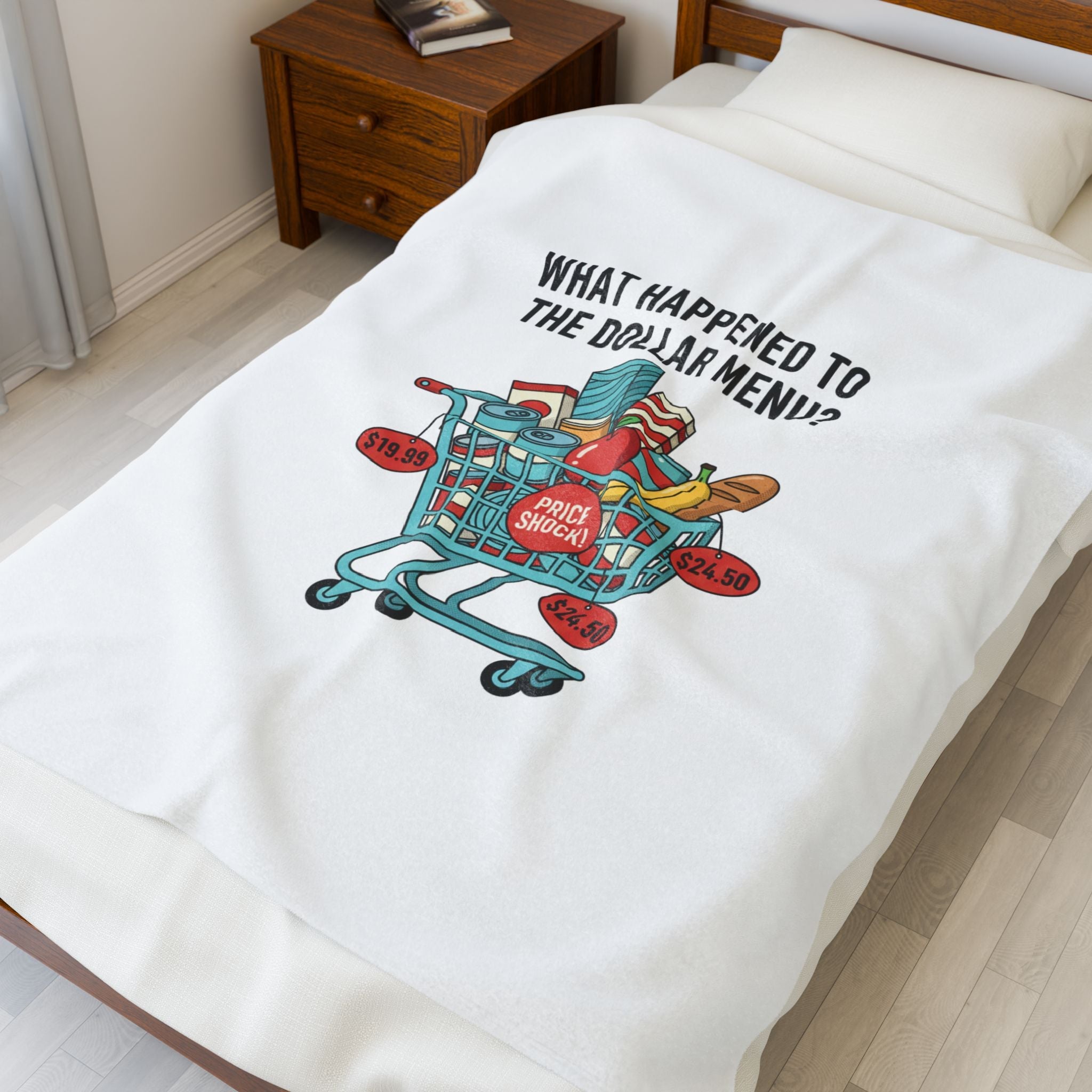 What Happened to the Dollar Menu? Velveteen Plush Blanket | Grocery Prices Meme, Budget Humor