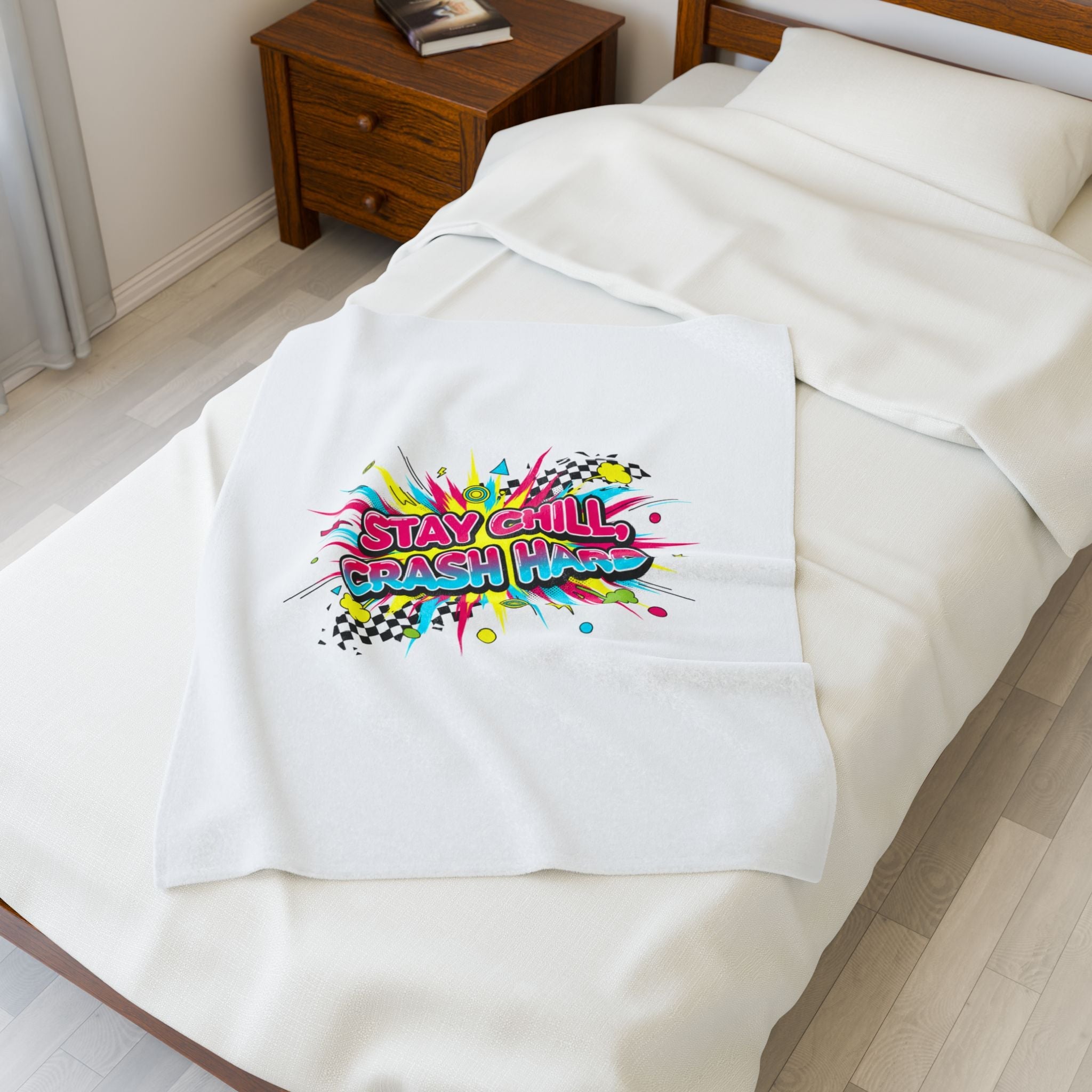 Stay Chill Crash Hard Blanket | Crash Out neon graffiti, meltdown design