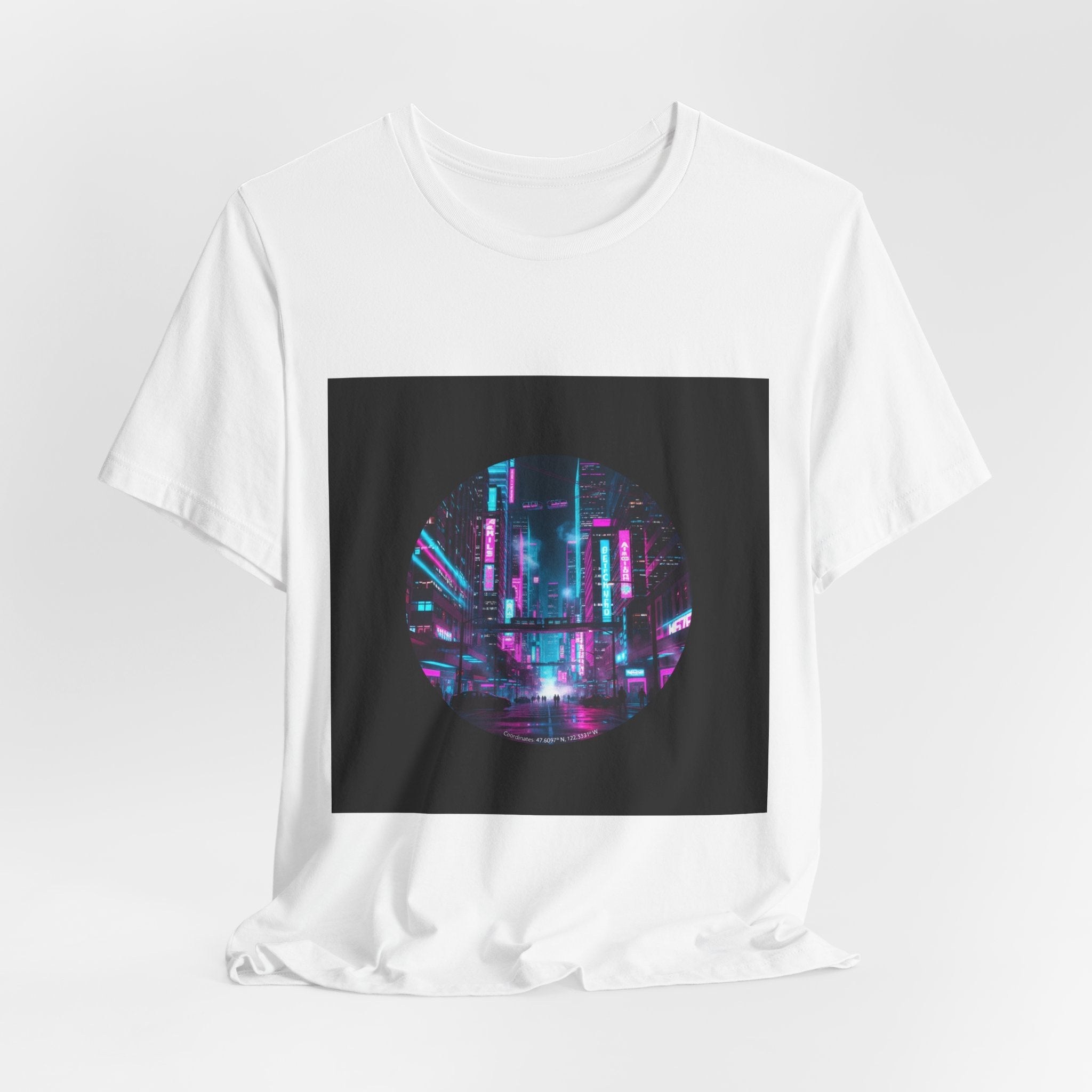 Neon Cyberpunk Skyline Tee | synthwave skyline, future city art